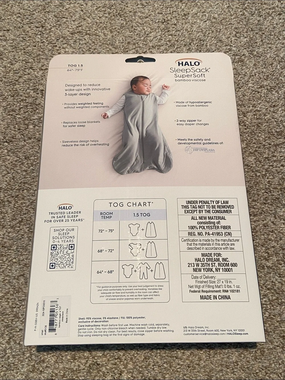 Halo SleepSack SuperSoft Baby Sleep Sack - Light Blue / Gray